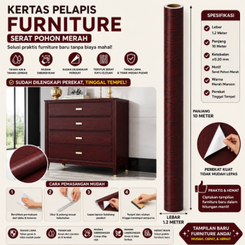 Kertas Sticker Furniture PVC - Serat Pohon Merah (1.2m*10m)