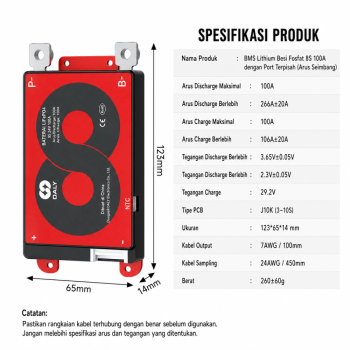BMS Daly 8S 24V 100A Baterai Lifepo4