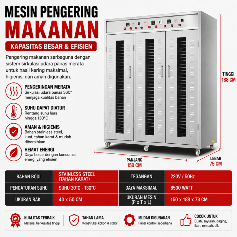 Food dryer 15 fan 90 layer 6500W - 40*50cm