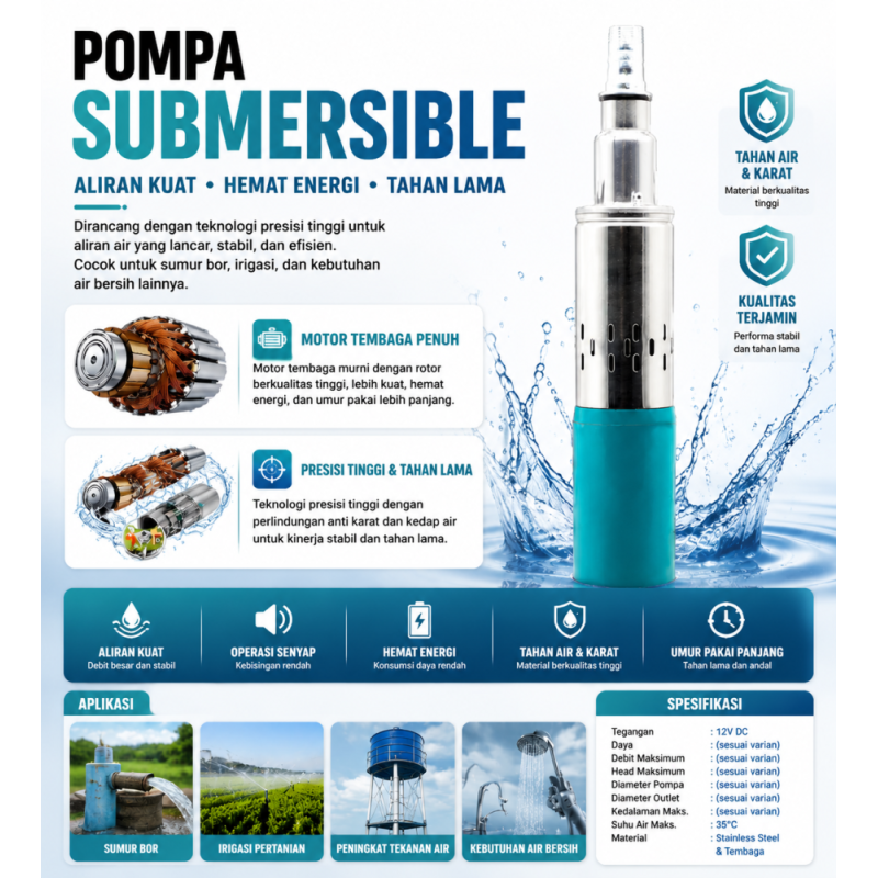 Mesin Pompa Submersible DC 12V - Solar Panel