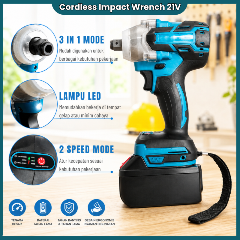 Mesin Bor Impact 21V Size 13mm - Buka Baut Roda Mobil