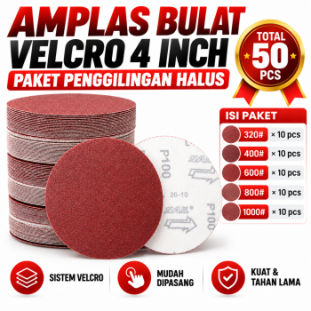 Amplas Bulat Velcro 4 Inch  - Paket Penggilinggan halus -  Total 50pcs