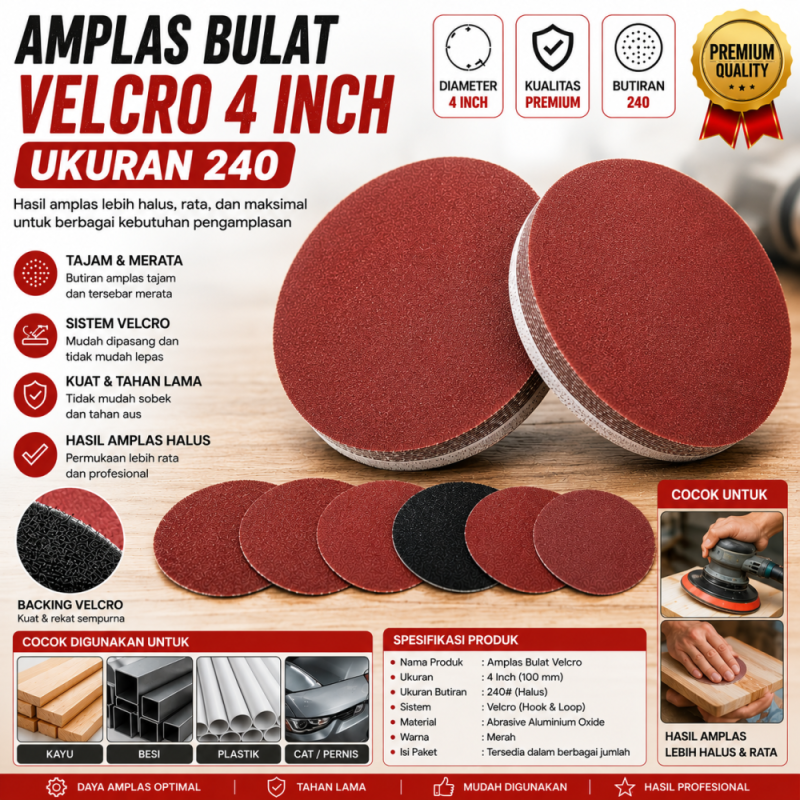 Amplas Bulat Velcro 4 Inch - no. 240