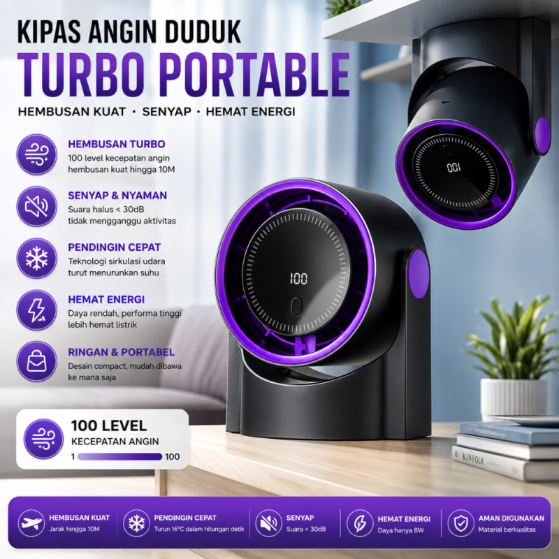 Kipas Angin Duduk Turbo Portable