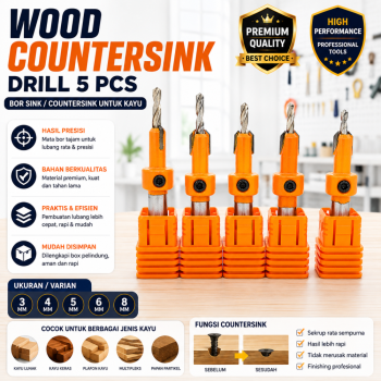 Mata Bor Kayu - Wood Countersink Drill 5 Pcs