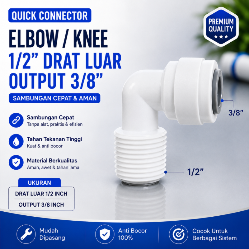 Quick Connector - Elbow/Knee 1/2 Drat Luar - Output 3/8 