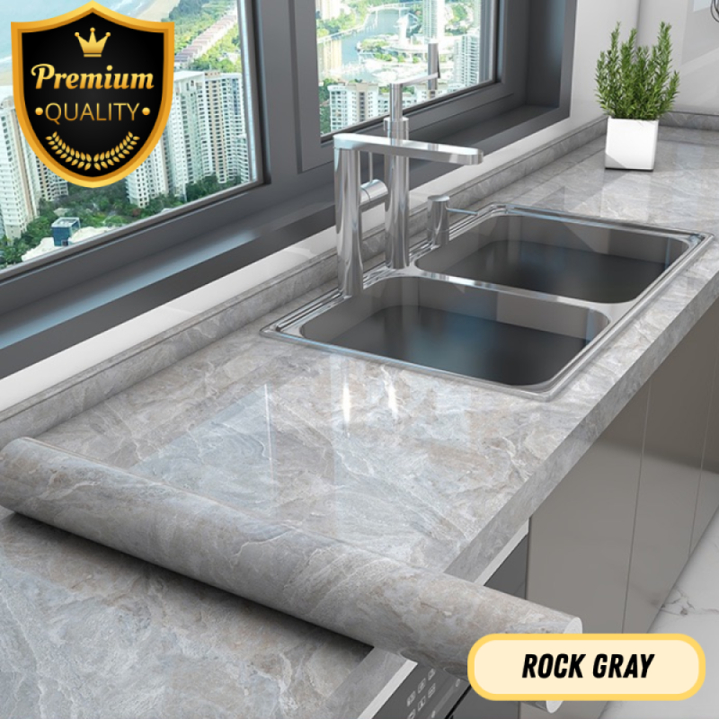 Stiker Meja Dapur 80cm*300cm - Rock Grey